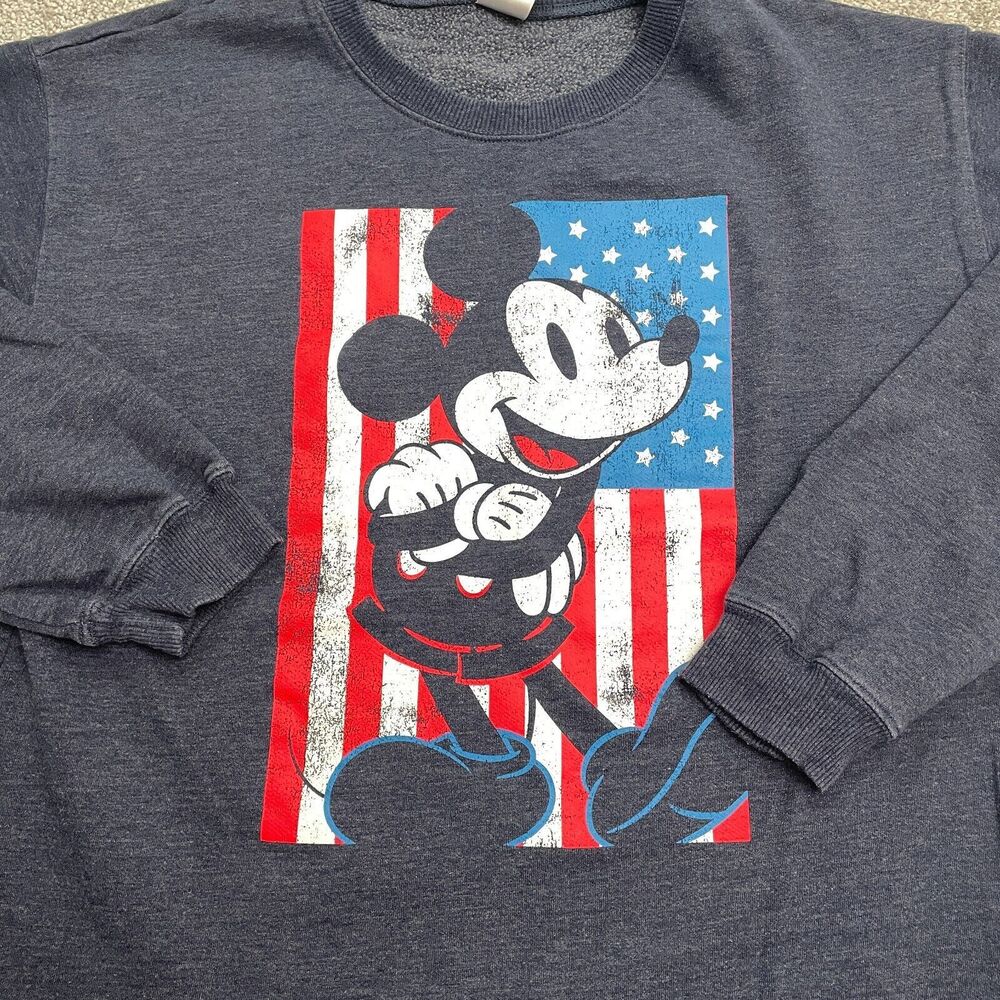 Disney Mickey Mouse Graphic Pullover Sweatshirt Mens XL Blue Crew Neck Casual - Picture 9 of 12